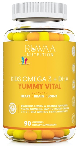 [BRSWYHQYBUARAET2] RUWAA NUTRITION Omega 3, DHA, Plant-Based 3 6 9 + Vitamin C: Immune Support, Heart, Brain, Eye & Joint Supplement, Vegetarian, Gluten Free, Non-GMO, 90 Gummies (1)