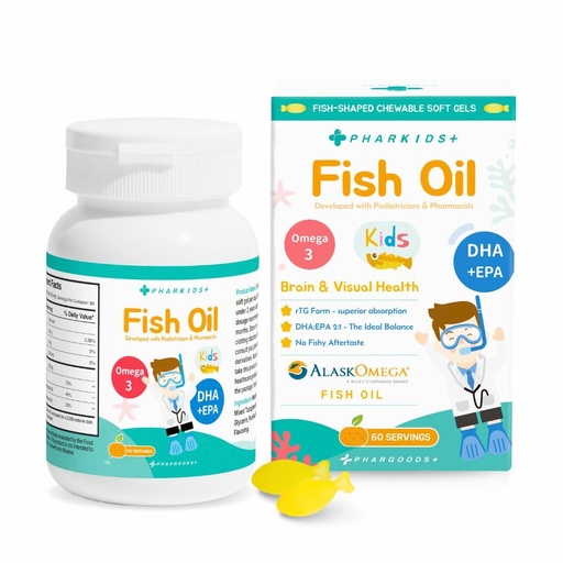 [BRSREZIYBEORUF3D] Kids' Fish Oil – 272mg Omega-3 DHA & EPA for Brain, Vision & Immune Support – Orange Flavor Fish-Shaped Soft Gels – 60 Servings