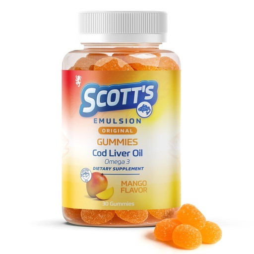 [BRSRGZ34DICRSCTH] SCOTT'S EMULSION Omega 3 Gummies for Kids – Mango Flavor – Fish Oil + Iron – Immune Support & Brain Health – Kids Multivitamin with Iron – Easy-to-Take Cod Liver Oil Alternative – 30 Gummies