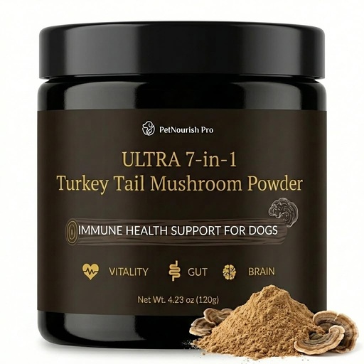 [BRSRGZARAQAWMFDD] Turkey Tail Mushroom Powder for Dogs – Ultra 7-in-1 Mushroom Powder with Beta-Glucans, Immune, Digestive & Brain Support, Chicken Liver Flavor, Daily Supplement for Dogs-120g