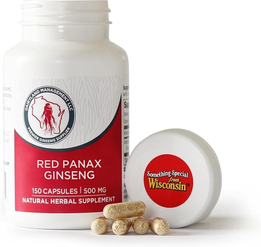[BRSRMBLYOBYWEF3K] Dairyland Management LLC 100% Authentic Korean Red Panax Ginseng Capsules -500 mg. Potent Ground Ginseng Root Extract Powder - No Fillers, Binders or Other Additives. (150 ct)