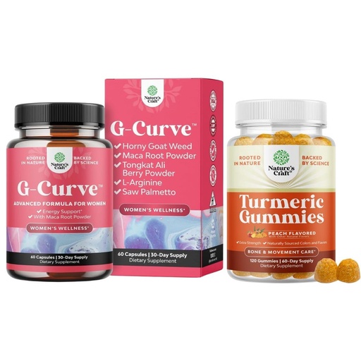 [BRSROCQQPMFG2HLJ] Bundle of G-Curve Butt and Breast Growth Capsules - Horny Goat Weed Muira Puama & Maca Root and Turmeric Gummies - Immune Support Gummies with Turmeric Curcumin, Black Pepper Extract and Ginger