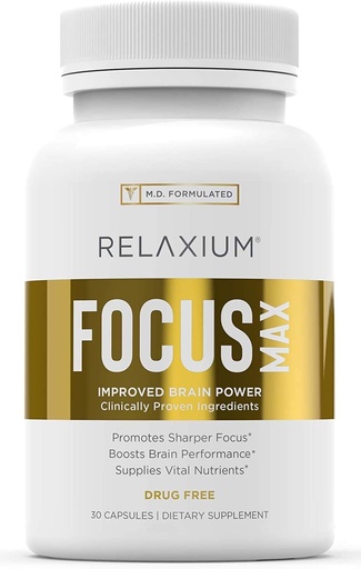 [BRSWGZDYC4CWYC3D] Relaxium Focus Max, Brain & Focus Health Supplement, Proven Concentration, Focus, Memory, & Nootropics Booster, M.D. Formulated with Huperzine, Bacopa, & More, 1-Month Supply (30 Capsules)