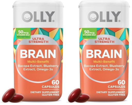[BRSREBARB4IW2CLD] OLLY Ultra Strength Brain Softgels, Nootropic, Supports Healthy Brain Function, Memory, Focus and Concentration, Omega-3s, Vitamins B6 and B12, 30 Day Supply - 60 Count (Pack of 2)