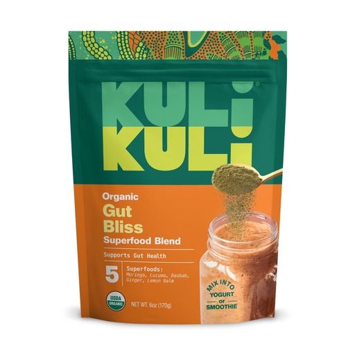 [BRSRMEAZC56RO2A4] Kuli Kuli Gut Bliss Superfood Powder [6 oz] - Powerful Blend of Organic Moringa, Baobab, Lucuma, Ginger and Lemon Balm - Promote Digestion, Soothe the Stomach and Boost Gut Health