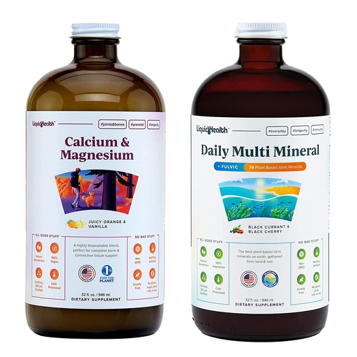 [BRSRMAIPBYIB4HTD] LIQUIDHEALTH Calcium Magnesium Vitamins & Daily Multi Minerals Liquid Supplement Bundle for Adults - Immune System, Bone & Joint Support, Improve Mobility, Increase Energy - Vegan, Non-GMO, USA Made