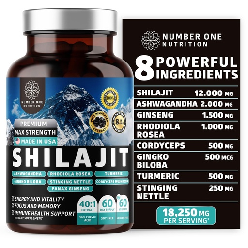 [BRSRAFQ2DEIWK3DJ] Pure Himalayan Shilajit for Women and Men [50% Fulvic Acid] Better Than Resin with Ashwagandha, Ginseng, Turmeric, Gingko Biloba, Stinging Nettle, Cordyceps to Support Energy & Immunity, 60Caps