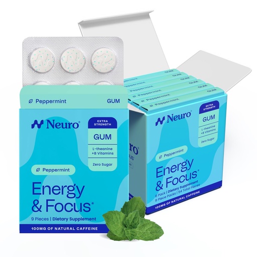[BRSREZYYCANBGFDP] Neuro Energy & Focus Gum, Extra Strength - 100mg Natural Caffeine Gum & Nootropic Energy Supplement with L-Theanine & B Vitamins - Sugar Free, Vegan - Peppermint, 54ct