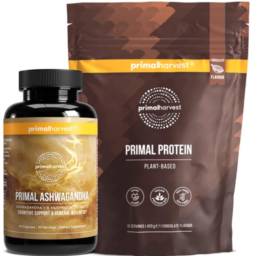 [BRSRGAIBPIFRMFA2] Primal Harvest Daily Two-Step Routine | Ashwagandha + Protein | 2 Pack | 30 Day Supply