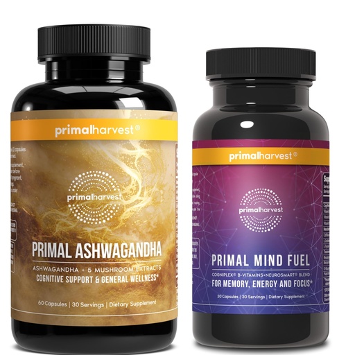 [BRSRGAIBOJ6GEFDD] Primal Harvest Daily Two-Step Routine | Ashwagandha + Mind Fuel | 2 Pack | 30 Day Supply