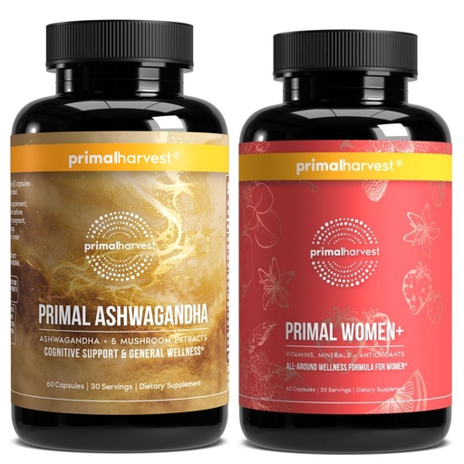 [BRSRGAIBOUMRM3Y7] Primal Harvest Daily Two-Step Routine | Ashwagandha + Women+ | 2 Pack | 30 Day Supply