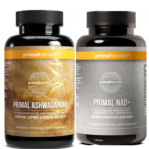 [BRSRGAIBOYAQEAY3] Primal Harvest Daily Two-Step Routine | Ashwagandha + NAD+ | 2 Pack | 30 Day Supply