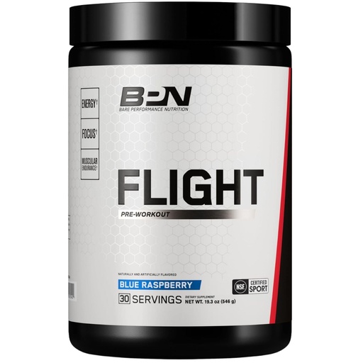 [BRSWGYIROEBRUAIV] Bare Performance Nutrition BPN Flight Pre Workout, Supports Energy and Mental Focus, Improved Endurance & Muscle Pumps with CarnoSyn® Beta Alanine, Blue Raspberry, 30 Servings