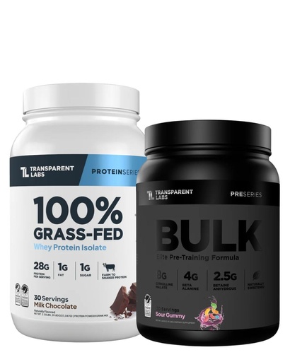 [BRSRECQRDEOQGHL5] Transparent Labs Bulk Black Pre-Workout (30 Servings, Sour Gummy) & Grass-Fed Whey Protein Isolate (30 Servings, Milk Chocolate)