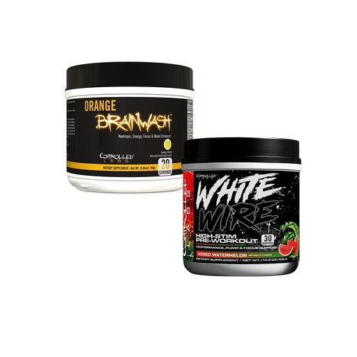 [BRSRGBT6AAMGGF3X] CONTROLLED LABS White Wire Pre-Workout Watermelon with Creatine & Citrulline (30 Servings) + Orange Brainwash Nootropic Lemon Frost (20 Servings) – Energy, Focus & Endurance Bundle
