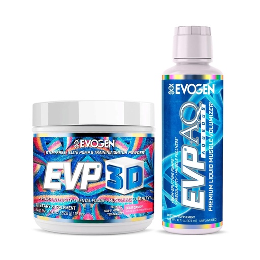 [BRSRGYY5DINQIYLV] Evogen EVP 3D + EVP AQ Bundle | Stim Free Pre Workout Powder & Liquid Glycerol Volumizer for Men & Women | Beta Alanine, Creatine, Nitric Oxide & Hydration Formula | Sour Candy + Unflavored