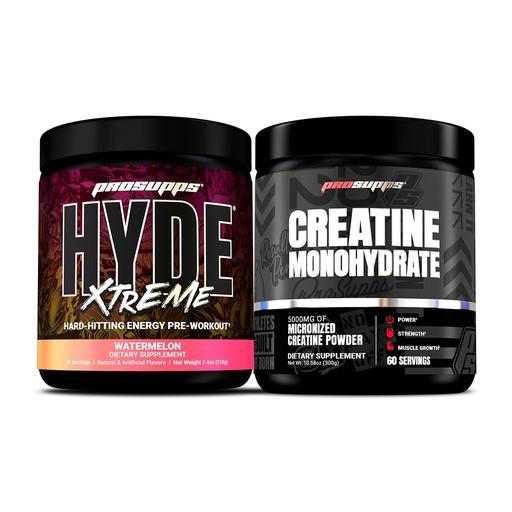 [BRSROBT5OAHA4HL4] PROSUPPS Hyde Xtreme Hard-Hitting Energy Pre-Workout, Watermelon, and Creatine 300 Bundle