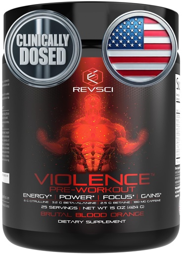 [BRSRMA3YBUIAAFDL] Violence Pre Workout Powder for Men & Women, Clinically Dosed Preworkout, 180 mg Caffeine + L-Theanine, L Citrulline Malate, Beta Alanine, Alpha GPC - 25 Servings, Blood Orange - Energy, Focus & Pump