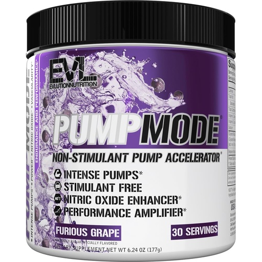 [BRSWGZALCQMGKCTZ] EVL PumpMode Nitric Oxide Supplement - Nitric Oxide Booster Pump Pre Workout Powder with Glycerol and Betaine for Muscle Recovery Growth and Endurance - Stim Free Pre Workout Drink (Furious Grape)