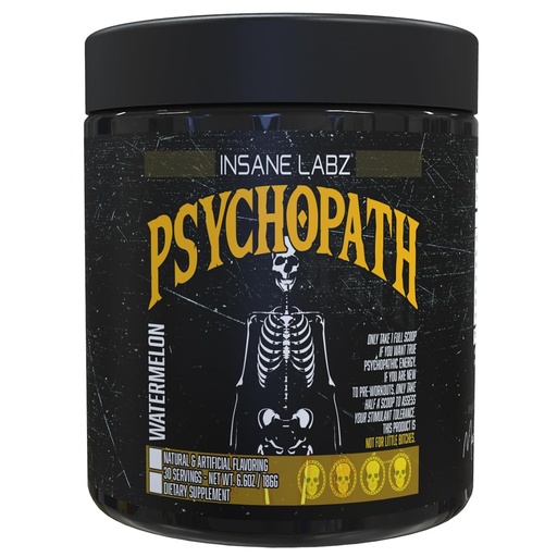 [BRSREGQEAR7QYGTF] Psychopath, High Stimulant, Insane Energy, Focus and Endurance Preworkout Powder with Panax Ginseng, Rhodiola, Red Sage Root & Rauwolfia (30, Watermelon)