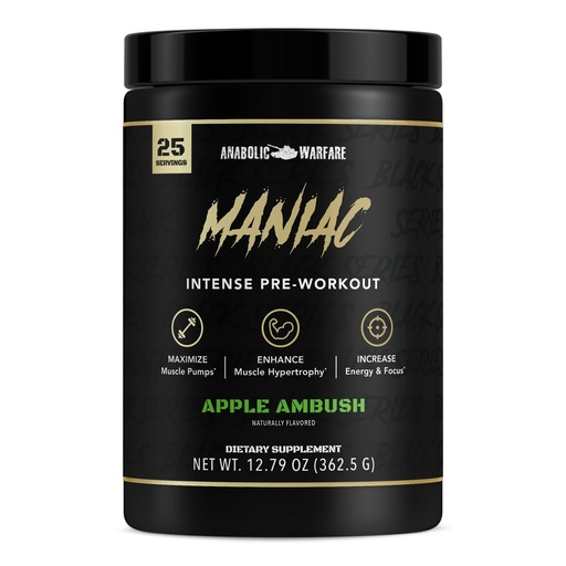 [BRSRMYYOO56QY2D2] Anabolic Warfare Black Series Maniac, Pre-Workout Powder, Supports Nitric Oxide, Muscle Pumps, and Protein Synthesis* Apple Ambush