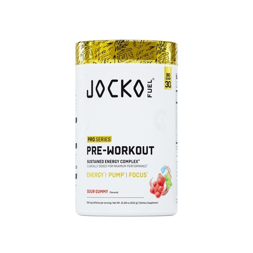 [BRSRGHD5PIPWCC3G] Jocko Fuel Preworkout Pro Series, Sour Gummy, Elite Performance Energy, Focus, Pump Formula, 300mg Natural Caffeine, L-Citrulline, Alpha GPC, L-Tyrosine, Peak ATP, High Intensity Training, 20 Servings