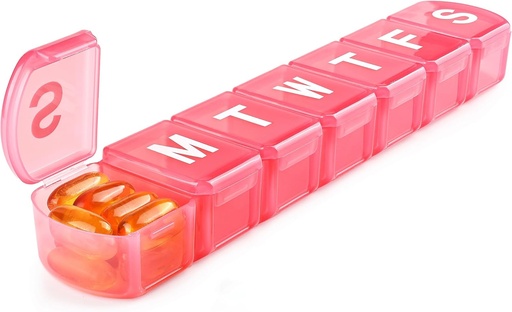 [BRSROFTYAQNBM2Q6] XL Weekly Pill Organizer 7 Day, MOLN HYMY Extra Large 1 Week Pill Dispenser Case, Daily Medicine Organizer to Hold Medication, Vitamins, Fish Oils and Supplement (Pink