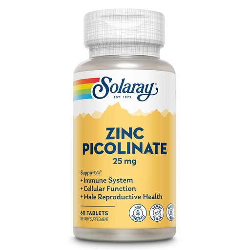 [BRSREHA2O57WCEIZ] SOLARAY Zinc Picolinate 25 mg - Zinc Supplements for Men and Women - Immune Support Supplement - Vegan, Gluten Free, Lab Verified - 60-Day Guarantee - 60 Servings, 60 Tablets