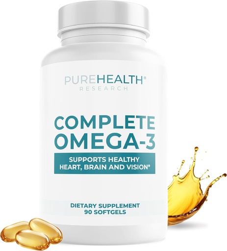 [BRSW2EAPCQNBQEI2] PUREHEALTH RESEARCH Complete Omega 3 Fish Oil Softgels - Omega-3 Fatty Acid Supplements- EPA DHA Supplement - Non-GMO- 90 Soft Gels