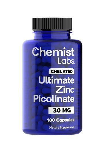 [BRSRGAQ2C55BAGQU] Ultimate Zinc Picolinate 30mg - 180 Capsules - Fast-Absorbing - 6 Month Supply - Vitamin Zinc Picolinate Supplements - Immune Support, Colds, Skin Health - Foundational Mineral - Vegetarian Capsules