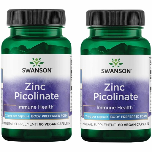 [BRSWGFD3BZ5GKGY6] Swanson Zinc Picolinate Chelated Mineral Supplement for Adults Seeking Immune, Vision, and Prostate Support - Body-Preferred Form - 22 mg (60 Vegan Capsules, 2 Pack)