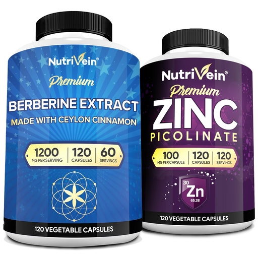 [BRSRAC3YCQMR6DLX] Nutrivein Premium Zinc Picolinate & Berberine Supplement Bundle: High-Absorption Berberine & Zinc Supplements Defense, Digestion, and Vitality Bundle