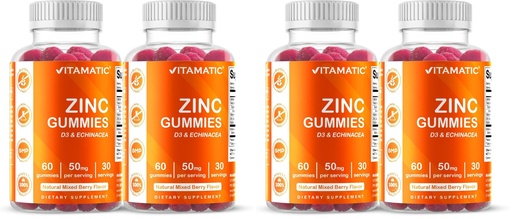 [BRSRGFI7OIMRU3TJ] Vitamatic Zinc 50mg Gummies – 60 Vegan Gummies – Gluten-Free – 4 Pack