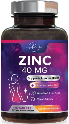 [BRSRACACCAIWA3QU] Zinc Supplements 40mg - High Potency Immune Support & Antioxidant Supplement - Best Zinc Supplement for Skin Health & Immune System Support, for Women & Men, Gluten Free, Bottled in USA - 120 Tablets