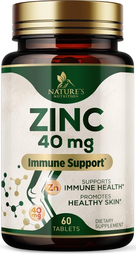 [BRSRACY3O4HWCHTA] Zinc Supplements - High Potency Zinc 40mg Per Tablet - Best Zinc Supplement for Women & Men - Immune System Support & Antioxidant, Promotes Adult Skin Health, Vegan, Bottled in the USA - 60 Tablets