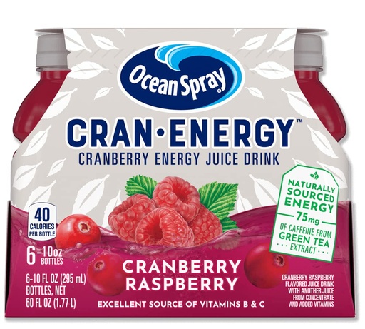 [BRSWIYA2BAAWMDLA] Ocean Spray Cran-Energy Cranberry Energy Juice Drink Raspberry - 4 CT
