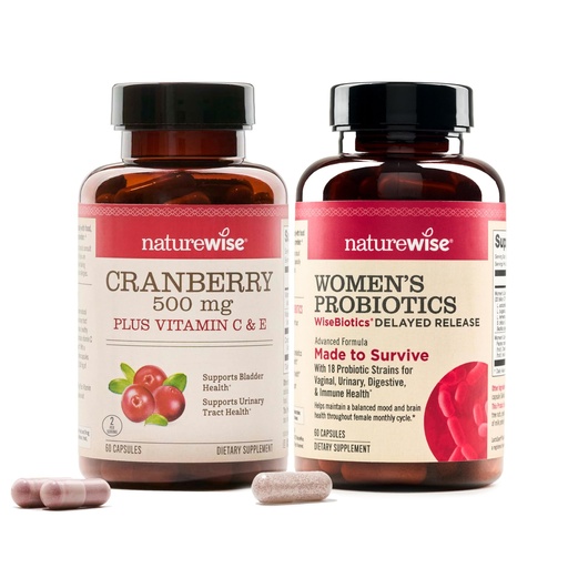 [BRSREFADBYMBGETJ] NatureWise [1] Cranberry Pills - Extract Equal to 12,500mg* - 60 Capsules[30-Day Supply] + [1] Probiotics for Women + Cranberry for PH & Urinary - 60 Capsules[60-Day Supply]