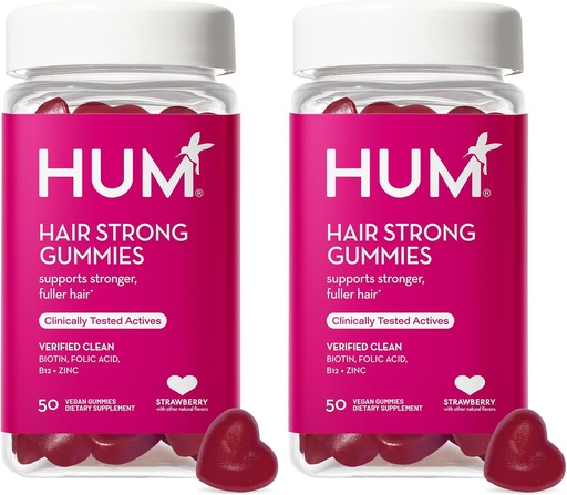 [BRSROBD2OQHQYAIV] HUM Hair Strong - Daily Gummies with Biotin to Improve Hair Growth - Fo Ti, Folic Acid, Zinc, Vitamin B12 & PABA to Support Healthy Hair, Skin and Nails for Women and Men (50-Day Supply)