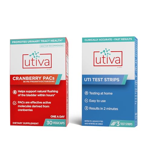 [BRSROHALCEBGMCLB] Szio+ 10% Bundle - Utiva Cranberry PACs 30 Vegi Capsules Cranberry Supplement for Urinary Tract Health + UTI Test Strips (3 Individual Test Strips)