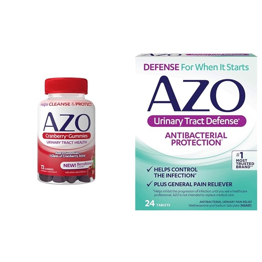 [BRSRAYIKDEAQICY7] AZO Urinary Health Gummies & Antibacterial UTI Protection Pills Bundle - 72 Gummies Equal 1 Glass Cranberry Juice & 24 Count Infection Relief