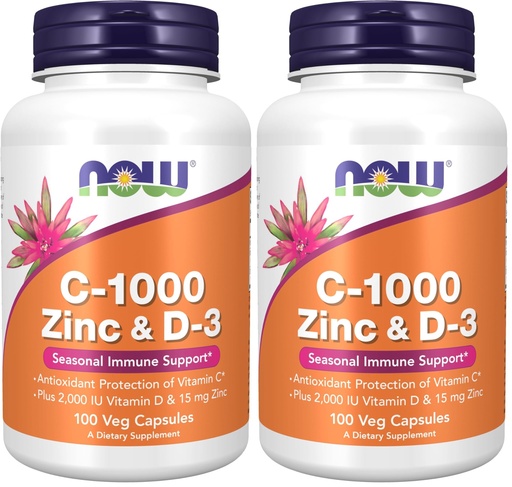 [BRSRGGQNO4CAOALO] Now Supplements, C-1000 Zinc & D-3, Seasonal Immune Support*, 100 Veg Capsules, (Pack of 2)