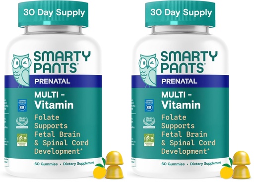 [BRSRGGQNCJ7RM3DG] SmartyPants Prenatal Vitamins for Women, Multivitamin Gummies: Pre and Postnatal Vitamins, Biotin, Methylfolate,Vitamin D3,C,Vitamin B12, B6, A, K & Zinc, Inositol,60 Count (30 Day Supply) (Pack of 2)
