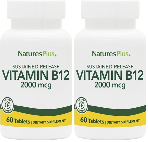 [BRSRGFIEAUFBMAAU] NaturesPlus Vitamin B12 (Methylcobalamin), Sustained Release - 2000 mcg, 60 Vegetarian Tablets - High Potency Red Blood Cell Support - Natural Energy Booster - Gluten-Free - 60 Servings (Pack of 2)