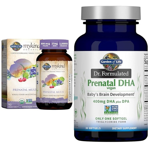 [BRSROBQEA54BY3TU] Garden of Life Women’s Prenatal Multivitamin with Vitamin D3, B6, B12, C & Iron, Folate for Energy & Dr. Formulated Prenatal Vegan DHA - Certified Vegan Omega 3 Supplement with 400mg DHA