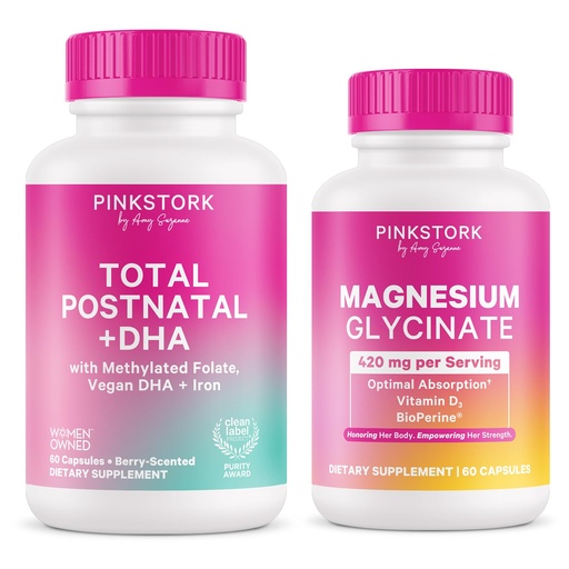 [BRSRACY6C4JQ2CTG] Pink Stork Total Postnatal Vitamins for Women and Magnesium Glycinate for Women - Postpartum Essentials for Mood Support