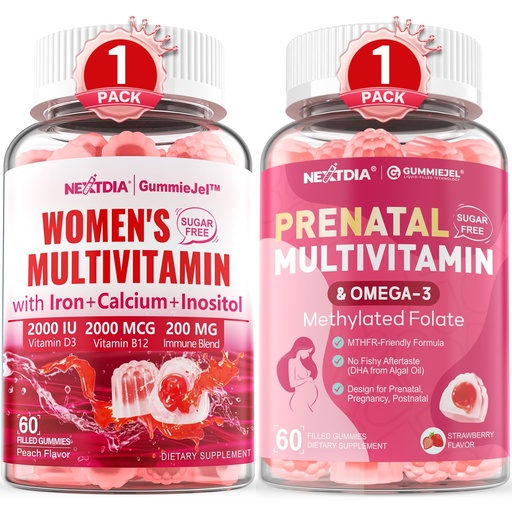 [BRSRGYYQOR7RMHTX] Nextdia Women Multivitamin Gummies 60 Count + Prenatal Vitamins Gummies 60 Count