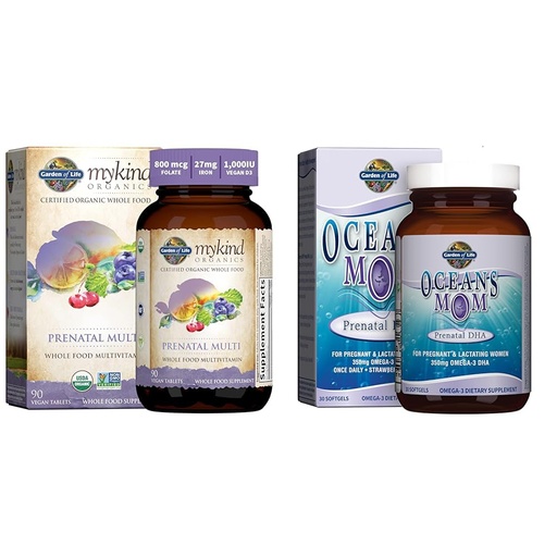 [BRSROBQFDEMBOAIU] Garden of Life Women’s Prenatal Multivitamin with Vitamin D3, B6, B12, C & Iron, Folate for Energy & Oceans Mom Prenatal Fish Oil DHA, Omega 3 Fish Oil Supplement - Strawberry, 350mg