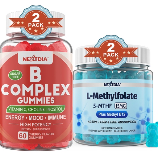 [BRSRAEL7AV5BMFLH] Nextdia Vitamin B Complex + L-MethylFolate 15mg Gummies, 4 Pack