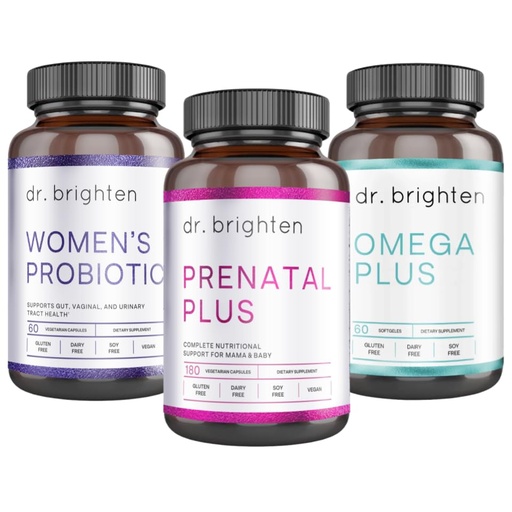[BRSROGAKCQPRQDLO] Dr. Brighten Pregnancy Support Kit - Prenatal Plus, Women's Probiotic and Omega Plus Bundle for Pregnant or Nursing Mothers, Non-GMO, No Gluten, No Soy