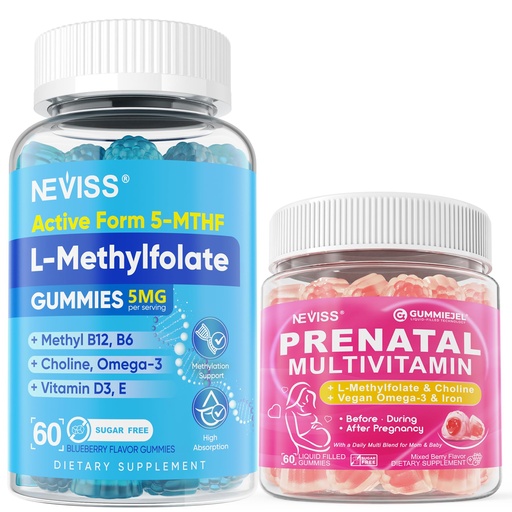 [BRSREC33DEHRSAA2] NEVISS 1 Pack Prenatal Vitamins for Women Multivitamin Gummies + 2Pack L Methylfolate Gummies